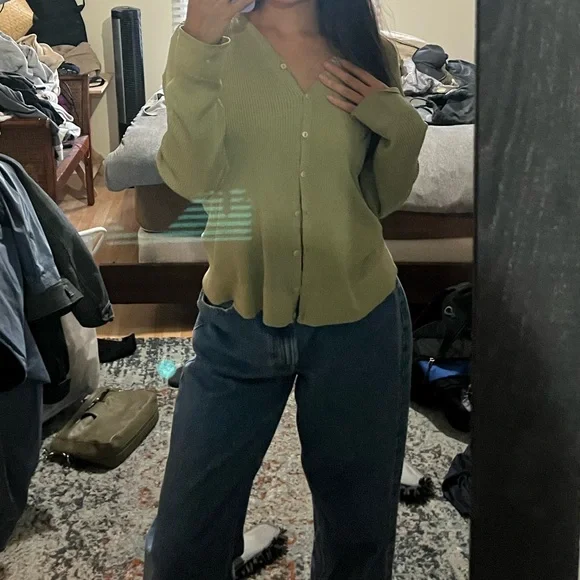 Vintage Green Ribbed Cardigan - Picture 1 of 3